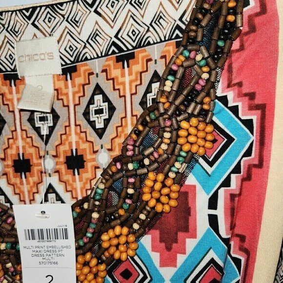 Chico's New 2P Petites Maxi Dress Beaded Empire Waist Multi-print MSR $139 - Picture 5 of 6